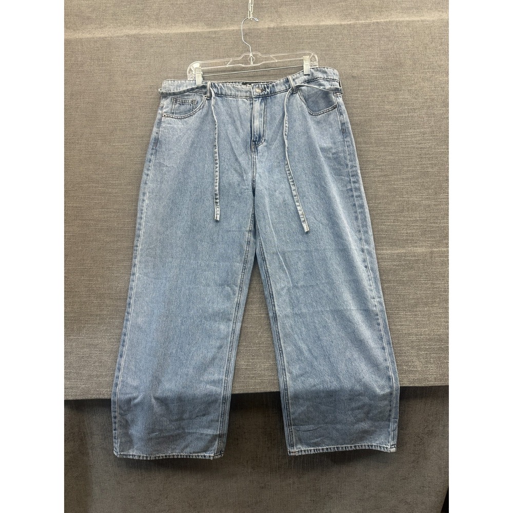 Buffalo Belted Jeans Womens 14 Blue Medium Wash Denim Cotton Pockets Wide Leg